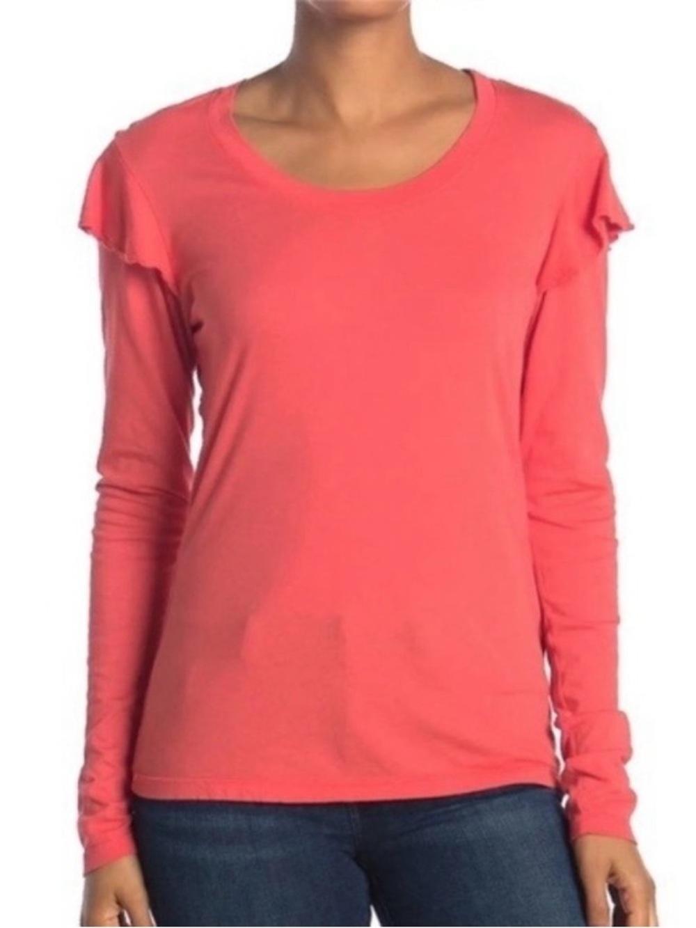 Sundry Coral Long Sleeve Ruffle Shoulder Tee Size 1/S
